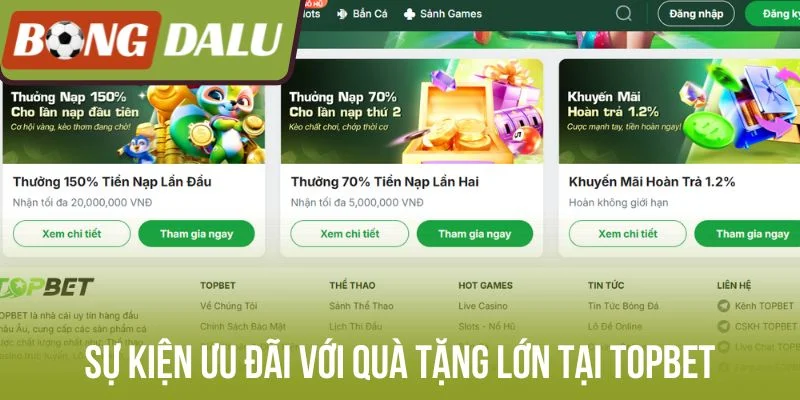 Sự kiện ưu đãi với quà tặng lớn tại Topbet